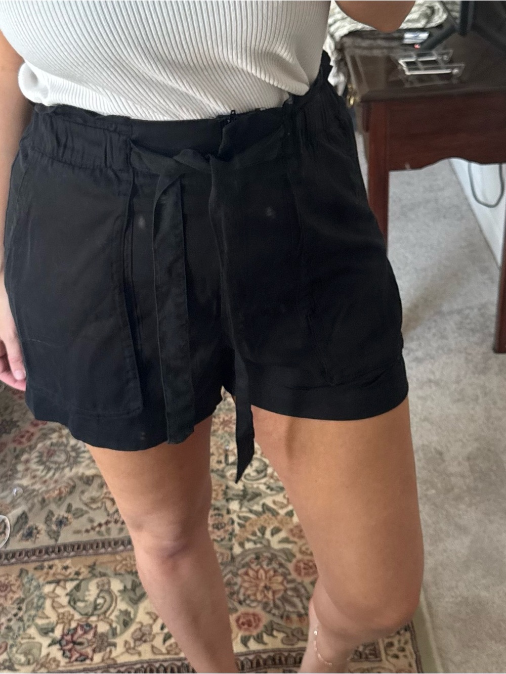 H&M Black High-Waist Tie-Front Shorts